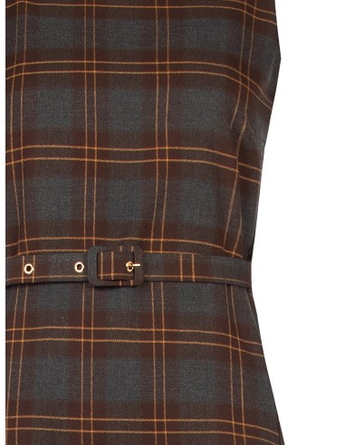 Robe midi à carreaux en polyviscose avec bas en pointe et ceinture rigide assortie Rinascimento