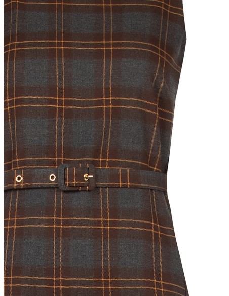 Robe midi à carreaux en polyviscose avec bas en pointe et ceinture rigide assortie Rinascimento