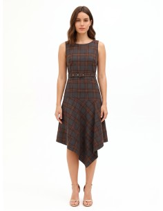 Robe midi à carreaux en polyviscose avec bas en pointe et ceinture rigide assortie Rinascimento