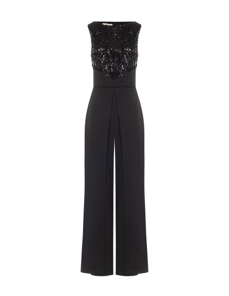 Palazzo-jumpsuit van scuba-crêpe met lijfje met pailletten Rinascimento