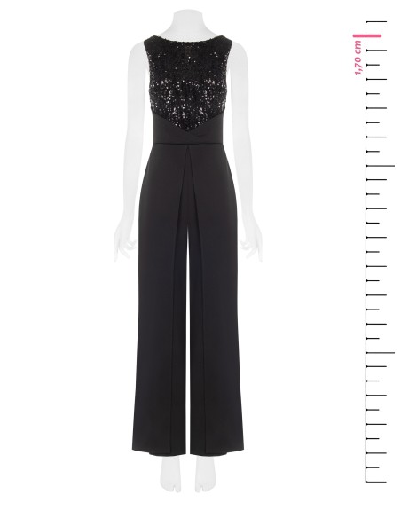 Palazzo-jumpsuit van scuba-crêpe met lijfje met pailletten Rinascimento