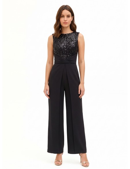 Combinaison palazzo intégrale en crêpe scuba avec bustier à paillettes Rinascimento