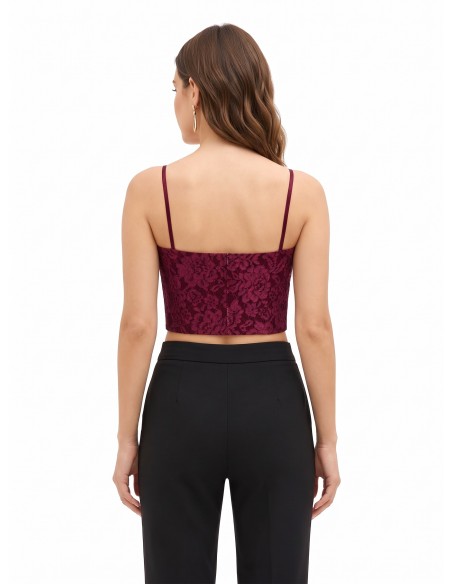 Crop top bustier en tissu technique recouvert de dentelle Rinascimento