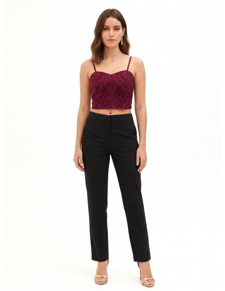 Crop top bustier en tissu technique recouvert de dentelle Rinascimento