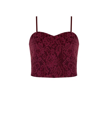 Borstbedekkende crop-top bustier van technische stof, bedekt met kant van Rinascimento