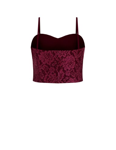 Borstbedekkende crop-top bustier van technische stof, bedekt met kant van Rinascimento