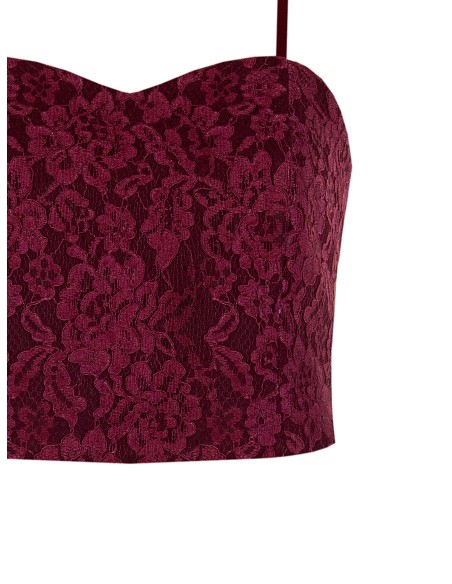 Crop top bustier en tissu technique recouvert de dentelle Rinascimento