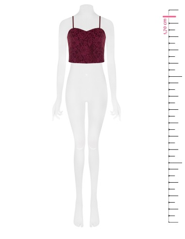 Borstbedekkende crop-top bustier van technische stof, bedekt met kant van Rinascimento