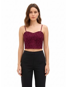 Crop top bustier en tissu technique recouvert de dentelle Rinascimento