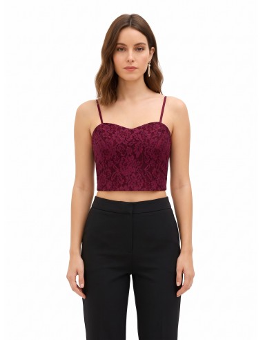 Crop top bustier en tissu technique recouvert de dentelle Rinascimento