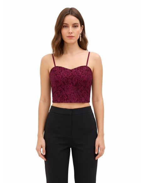 Crop top bustier en tissu technique recouvert de dentelle Rinascimento