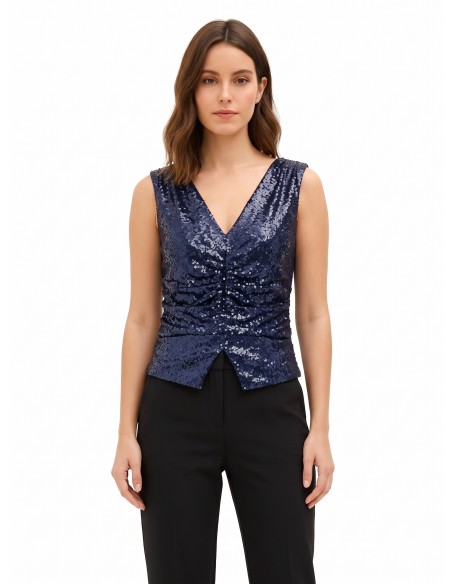 Top recouvert de sequins avec double décolleté en V Rinascimento