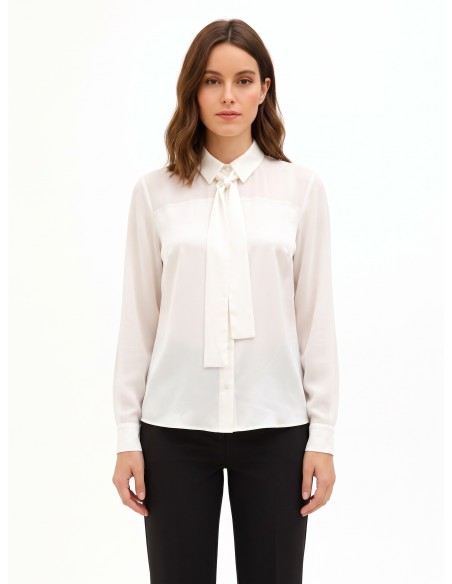 Blouse fluide en satin et georgette avec cravate Rinascimento