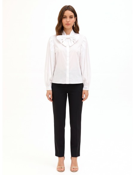 Katoenen blouse met maxi-strik en verborgen knopen Rinascimento