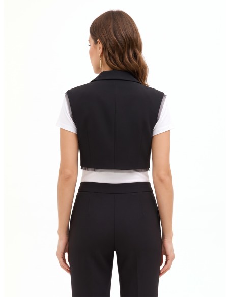 Gilet oversize court en crêpe scuba avec bords en tulle Rinascimento