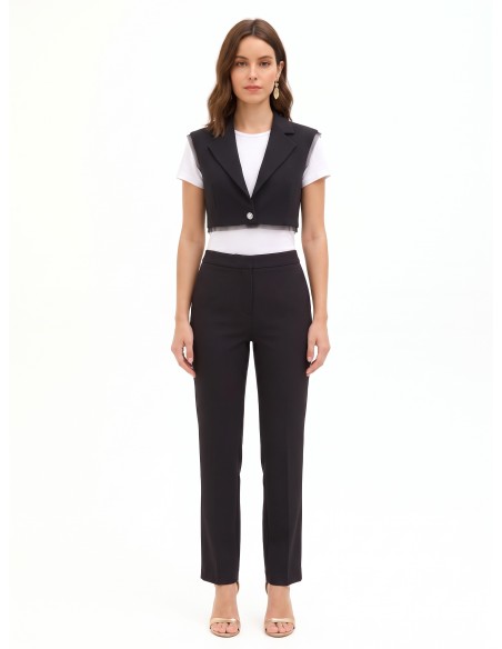 Oversized cropped gilet van scuba-crêpe met tule randen