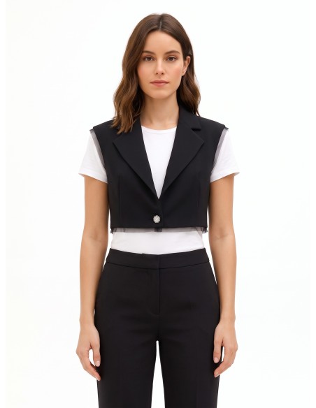 Gilet oversize court en crêpe scuba avec bords en tulle Rinascimento