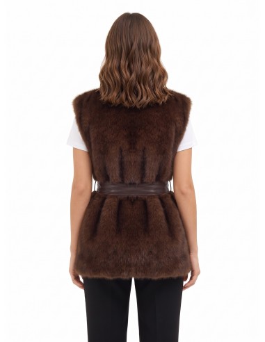 Lange open gilet van imitatiebont met bijpassende riem van kunstleer van Rinascimento