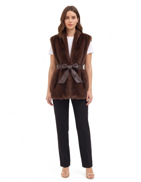 Gilet long ouvert en fausse fourrure avec ceinture assortie en similicuir Rinascimento
