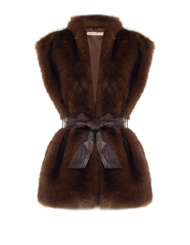 Gilet long ouvert en fausse fourrure avec ceinture assortie en similicuir Rinascimento