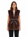 Gilet long ouvert en fausse fourrure avec ceinture assortie en similicuir Rinascimento