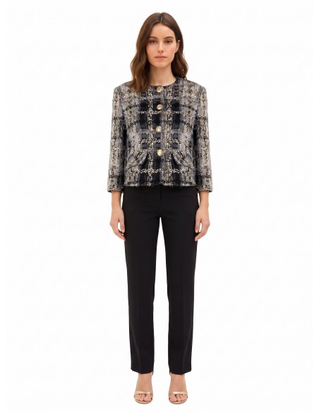 Veste courte en tweed bouclé avec lurex et épaulettes Rinascimento