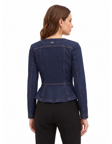 Veste péplum en denim extensible, délavage zéro Rinascimento