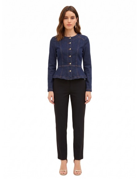 Veste péplum en denim extensible, délavage zéro Rinascimento