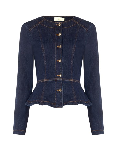 Veste péplum en denim extensible, délavage zéro Rinascimento