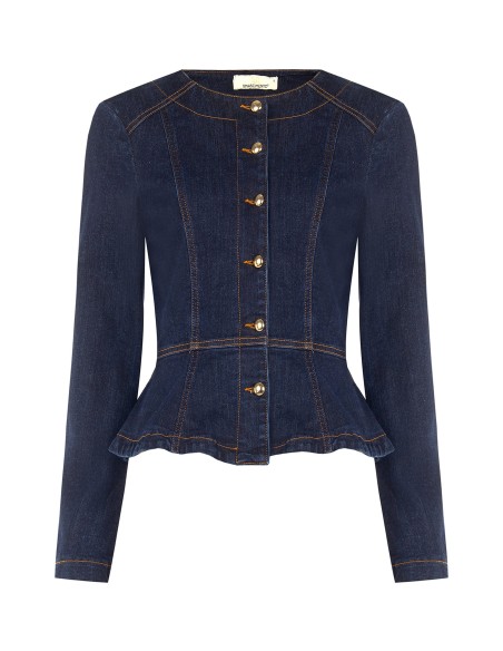 Veste péplum en denim extensible, délavage zéro Rinascimento