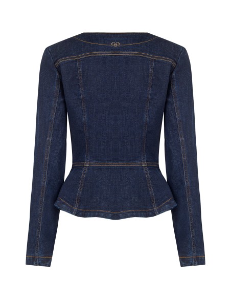 Veste péplum en denim extensible, délavage zéro Rinascimento