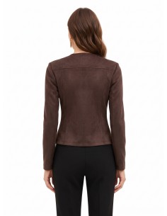 Veste courte cintrée en tissu imitation daim avec encolure en V et épaulettes Rinascimento 2