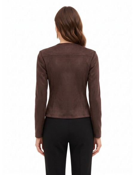 Veste courte cintrée en tissu imitation daim avec encolure en V et épaulettes Rinascimento