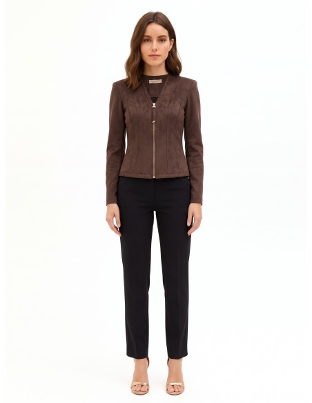 Veste courte cintrée en tissu imitation daim avec encolure en V et épaulettes Rinascimento