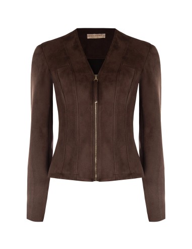 Veste courte cintrée en tissu imitation daim avec encolure en V et épaulettes Rinascimento