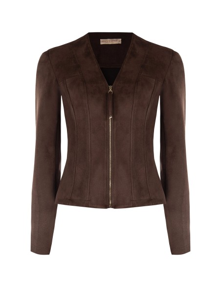 Veste courte cintrée en tissu imitation daim avec encolure en V et épaulettes Rinascimento