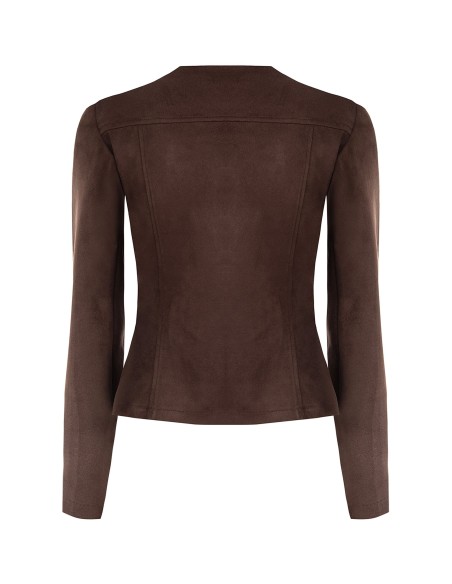 Veste courte cintrée en tissu imitation daim avec encolure en V et épaulettes Rinascimento