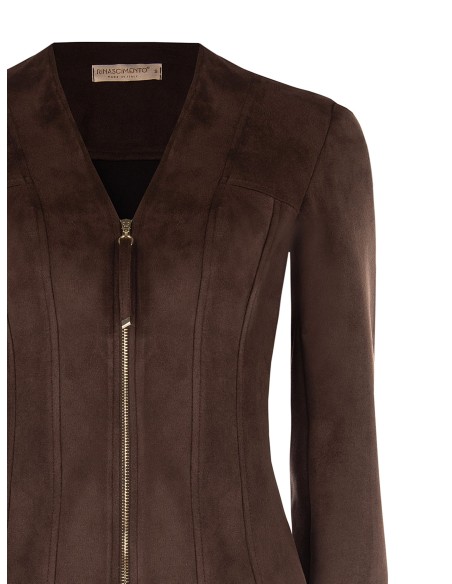 Veste courte cintrée en tissu imitation daim avec encolure en V et épaulettes Rinascimento