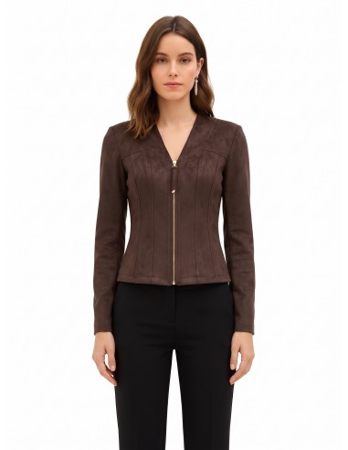 Veste courte cintrée en tissu imitation daim avec encolure en V et épaulettes Rinascimento