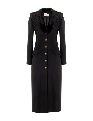 Manteau extra-long en drap avec col en fausse fourrure amovible Rinascimento