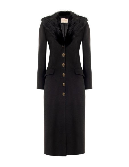 Manteau extra-long en drap avec col en fausse fourrure amovible Rinascimento