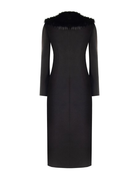 Manteau extra-long en drap avec col en fausse fourrure amovible Rinascimento