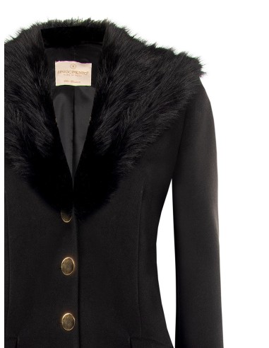 Manteau extra-long en drap avec col en fausse fourrure amovible Rinascimento
