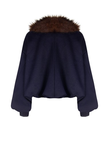 Manteau court bouffant en drap de laine avec col en fausse fourrure amovible Rinascimento