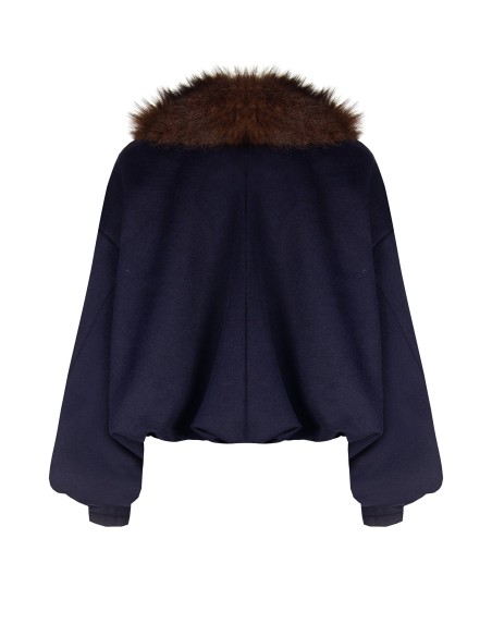 Manteau court bouffant en drap de laine avec col en fausse fourrure amovible Rinascimento