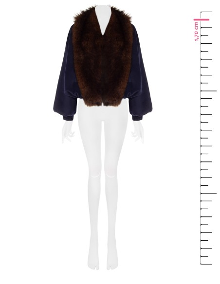 Manteau court bouffant en drap de laine avec col en fausse fourrure amovible Rinascimento