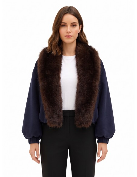 Manteau court bouffant en drap de laine avec col en fausse fourrure amovible Rinascimento