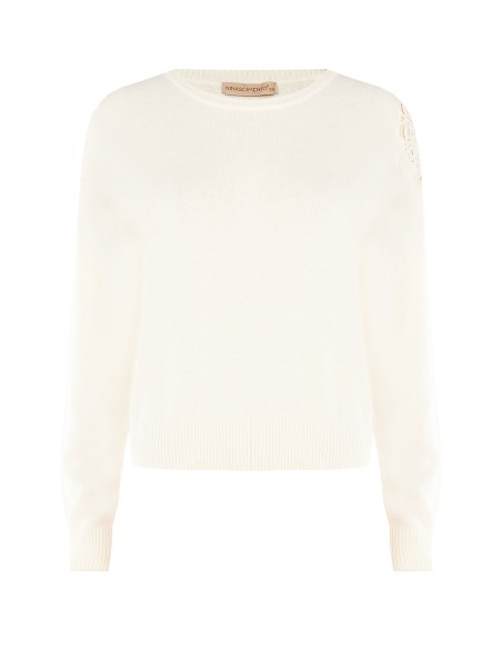 Pull fin en mélange de viscose et de laine avec empiècement en crochet sur l’épaule Rinascimento