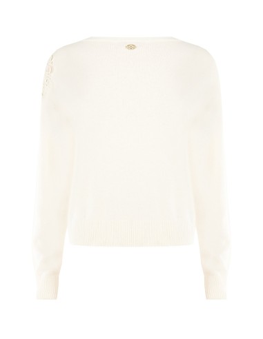 Pull fin en mélange de viscose et de laine avec empiècement en crochet sur l’épaule Rinascimento