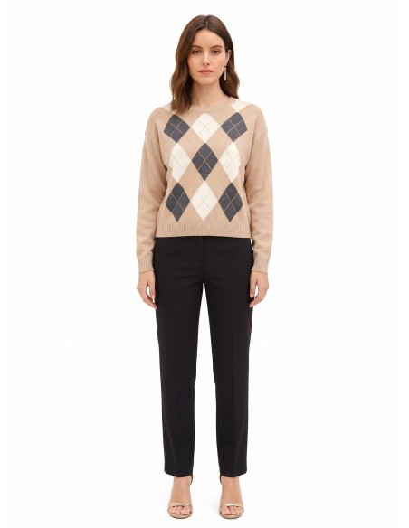 Pull en mélange de viscose et de laine à motif losanges avec lurex Rinascimento